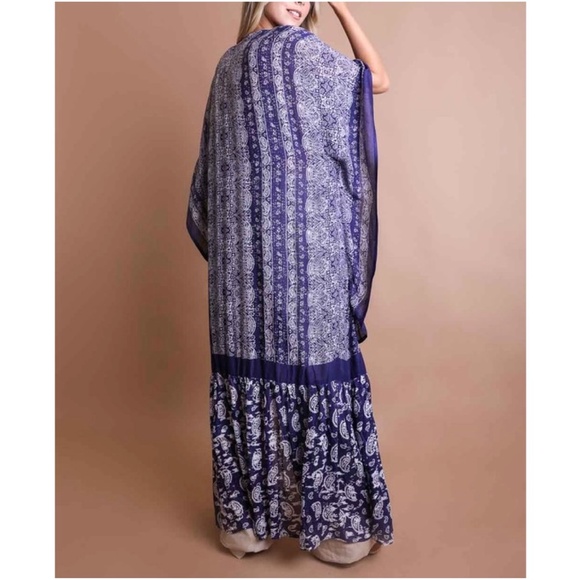 Bohemian Gypsy Purple Paisley Ruffle Long Kimono Cover up - Picture 5 of 6